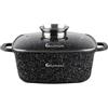 GOLDMANN 28x11 cm (6,5 l) pentola per arrosti quadrata in alluminio con coperchio in vetro - Rivestimento antiaderente effetto marmo, adatta a tutti i piani di cottura, senza PFOA
