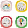 Dekorah Set 4 Piatti, piattini per bambini, in melamina con grafica realizzata da un importante illustratrice Design, produzione e grafica tutta Italiana. Piatti con Animali per bambini (rosa)