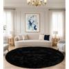 VOFUSHON Tappeto Camera da Letto 150x150 cm Nero, Tappeto Salotto Moderno Peloso e Tappeto Rotondo Bambini Lavabile a Mano Antiscivolo, Tappeto Tondo per Cameretta