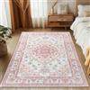 MOSISO 121 x 182 cm Tappeto Soggiorno, Tappeti Vintage Nazionale Lavabile Antiscivolo, Tapetto Pelo Corto, Tappeto Rettangolare Finta Lana per Salotto, Camera Letto, Sala Pranzo, Casa, Rosa