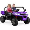 COSTWAY 12V Auto Elettrico per Bambini, Trattore Elettrico con Scatola di Scarico, Macchina Elettrica con Pala Telecomando e Musica, Modalità a Dondolo, Regalo per Bambini 3-8 Anni, 3-8 km/h (Viola)