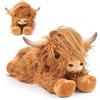 ThrenodyToy Simulazione Peluche Mucca, Bambola Di Peluche Scozzese, Simulazione Peluche Di Già Giocattolo Animali Da Fattoria Morbido Peluche Di Mucca Bambole (brown old)