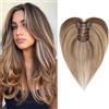 Elailite Hair Topper per Donna Capelli Veri Balayage 5 * 11cm Silk Lace Posticci Toupet Clip in Protesi Toupee 27.5cm 21g Middle Parting #4P27 Marrone Cioccolato/Biondo Scuro
