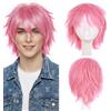S-noilite Unisex Parrucca Corta Lisci Cosplay Anime Costume Capelli Coda Ondulata Parrucche Complete per Donne Uomini Maschili Halloween Festa in Maschera,Rosa