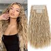 TESS Extension Capelli Clip Ricci 60 cm, Biondo scuro con riflessi (#26P613) 5 PCS Extension con Clip Lunga 250g con 17 Clips Sintetico Clip Capelli per Donna Onda di Mais