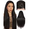 FAVE Parrucca Lace Front 13x4 HD Sintetica, Marrone Lunga Uso Quotidiano | Parrucca sintetica senza colla pre-rasata. Colore marrone cioccolato 75CM, semplice da usare per principianti
