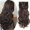 S-noilite Set 8pcs Clip in Hair Extensions Extension Clip Capelli Veri Testa Piena 18Clips Parrucchino 43cm Riccio Marrone scuro