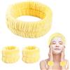 Bighan 3 Pezzi Fasce per Lavaggio di Viso, Fasce di Testa per Lavaggio di Viso Trucco e Braccialetto da Polso, per Bagno Yoga, Skincare Bande, per Spa Trucco, Giallo