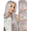 FAVE Parrucca Lace Front Sintetica 13x4, Argento Liscia Lunga Per Donna | Parrucca grigia HD trasparente senza colla pre-rasata. Attaccatura naturale, fibra morbida e setosa 65CM