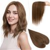 SEGO Pro 25cm Hair Topper Capelli Veri Donna #4 Marrone Medio Base Seta Extension Clip con Frangia Laterale Capelli Umani Posticci Parrucche Toupet (27g)