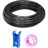 HUAZIZ Tubo pneumatico in poliuretano nero, 10 m, tubo flessibile per aria compressa, esterno 14 mm x interno 10 mm + 1 tagliatubi blu + 1 nastro in teflon rosa