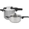 JATA Hogar HOLL2547 - Pentole a pressione Express 4L + 7L in acciaio inox SUS304, induzione, 2 livelli di pressione, triplo sistema di sicurezza, coperchio in vetro, fondo diffusore