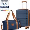 COOLIFE Ryanair Valigia Bagaglio a mano,Valigie,Trolley,Valigia da cabina 55×35×20,Chiusura a combinazione laterale con TSA (Bianco/Marrone, 55×35×20) (Blu/Marrone, 55×35×20 -Set 2pzs)