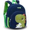 PROTAURI Zainetto Asilo Bambino 2-5 Anni 10.8L, Blu Scuro Dino | cinturino pettorale riflettente impermeabile traspirante ergonomico Dinosauro 3D