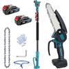 JUTOSGSKW Motosega Telescopica a Batteria 6 Pollici con 2x batteria 3.0Ah e caricabatterie, Asta Estensibile 1,3-2,5m, Testa Orientabile 180°, 4100 giri/min, per Potatura Alberi e Giardini
