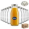 gouveo Set da 12 bottiglie di vetro rotonde (0,25 l) con tappo a vite Twist-Off TO 43, bottiglie vuote trasparenti a bocca larga per succhi smoothie sciroppi latte brodo olio aceto (SF250S)