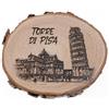 Generico Magnete, calamaita, regalo, souvenir decorativo su fetta di tronco di legno 6,5x7,5 cm, con Torre di Pisa, toscana (Legno di carpino)