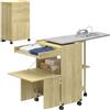 HOMCOM Mobile Asse da Stiro Pieghevole con Ruote e Portaferro da Stiro, Mobile da Stiro Multiuso con Ripiani, Vano Aperto, per Lavanderia, Bagno, 154x55x87 cm, Color Legno