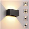 KUKAK Applique da Parete 24W LED Moderno Lampada da Parete Esterno Interno Bianco Caldo 3000K Lampade a Muro Angolo del Fascio Regolabile IP65 Impermeabile Aplique Nero Alluminio per Corridoio Giardini