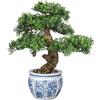 Briful Grande bonsai finto, pianta artificiale da 43 cm, in vaso di ceramica blu e bianco, decorativo per casa e ufficio