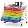 HOMASIS Cassettiera Plastica con Cassetti, Mobiletto Cassettiera con Ruote, Carrello Armadio con Struttura in Metallo per Salotto, Ufficio, Studio (Modello 2, Colorato, 64 x 38 x 62 cm)