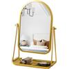 Gosider Specchio da toeletta ad arco dorato con rotazione regolabile a 360°, specchio da terra con cornice in metallo, con vassoio, specchio cosmetico per soggiorno, camera da letto, bagno