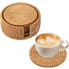 Atliberswo Sottobicchiere Da 6 Pezzi Con Supporto Per Copertura Da Tè In Rattan,Sottobicchieri Legno,Perfetto Per La Casa,Il Ristorante O Come Regalo Per Amici E Parenti