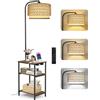 OUTONLIFE Lampada da Terra con Tavolino, Paralume in Rattan, 2 Cassetti, LED Dimmerabile con Telecomando, 3 Temperature Colore, Tavolino con Porte USB per Soggiorno o Camera da Letto