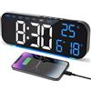 Cuteefun Sveglia Digitale da Comodino, Display LED da 10, Doppia Sveglia, Luce Notturna a 5 Colori, 5 Livelli di Luminosità Dello Schermo, Orologio da Tavolo con Temperatura e Data, Cifre Blu