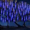 DINOWIN 30cm 10 Tubo 360LED Pioggia Luci,DINOWIN Meteor Luci Impermeabili Solare Decorazione luci a Sospensione per Esterni Giardino Festa di Nozze, alberi di Natale (Blu)