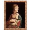 LuxHomeDecor Quadro stampa su tela Leonardo da Vinci La dama con l'ermellino con cornice in legno oro classico misura 53x43 CM