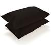 PARAMAISON Coppia Federe Cuscino Letto, Morbide Traspiranti, Set 2 Copricuscini Cotone 100% a Sacchetto, Tinta Unita | 52x82 cm Nero