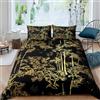 Homemissing Luxury Nero Gold Copripiumone Morbido Premium Bamboo Stampa Set Copripiumino 135x200cm Oriental Impianto Copripiuminini Bamboo Nero e Giallo