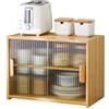 MumaHome Organizzatore da Cucina in Bambù, Vetrina con Ante Scorrevoli in Vetro, Armadietto Multiuso 45x28x34cm Colore Naturale
