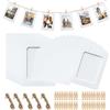 Lunyloer Fotogirland, 50 pezzi di fili fotografici con clip, 10 x 15 cm, per fai da te, in carta, bianco, con 50 mollette di legno, 5 pezzi, corda di canapa, 6 pollici, cornice portafoto in cartone, per