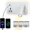 uksunvi LED lampada da parete da lettura con presa universale, USB Type-C doppia porta di ricarica regolabile interruttore 12W lampada da parete rotante con tre colori dimming (Rettangolo bianco)