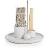 TynTuh Porta Salvia in Ceramica, Porta Incenso 3 in 1 per Palo Santo e Salvia, Vassoio Artigianale per Cenere da Meditazione (Bianco)