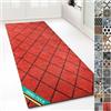 Floordirekt Tappeto passatoia con Motivo, Cucito su Misura, per Cucina, corridoio e Soggiorno, Ornamento Vintage a griglia Orientale (80 x 350 cm, Rosso Cosenza)