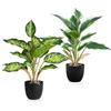 Ecofocet Set di 2 Piante Artificiali in Vaso, 38cm Piante Finte Interno Piante Plastica, Piante Artificiali Decorative per Interni Esterni di Casa, Ufficio, Giardino, Soggiorno, Tavolo e Scrivania