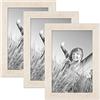 PHOTOLINI Cornici in legno A4 21x30 cm bianco, set di 3 cornici per foto in vero legno rustico, con vetro, da parete, accessori extra - aspetto legno naturale di deriva