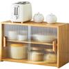 MumaHome Organizzatore da Cucina in Bambù, Vetrina con Ante Scorrevoli in Vetro, Armadietto Multiuso da cucina, soggiorno,camera da letto 55x28x34cm colore Legno Naturale