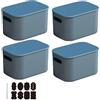 CNKHDZ Set di 4 contenitori con coperchio, contenitori impilabili con coperchio, contenitori in plastica, contenitori per scaffali, cucina, bagno (Blu, 25.5 * 18 * 15.4cm)