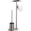 BGL Set scopino WC autoportante in acciaio inox spazzolato nichel - spazzola WC e scopino WC con porta carta igienica, set 3 in 1 con ripiano, design moderno