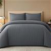 Pamposh, Set copripiumino matrimoniale a righe satinate, qualità alberghiera, biancheria da letto ipoallergenica ultra morbida in microfibra