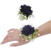 Corkwaw Set di bouquet e fiore all'occhiello, 2 pezzi, bouquet da polso con rosa artificiale, per matrimoni, damigelle d'onore, corpetto da polso, corpetto decorativo (blu scuro)