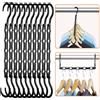 Qurxuanwe 10 Pezzi Grucce Salvaspazio con 5 Fori, Appendini Armadio Multifunzione in Plastica Nero, Appendiabiti Magici Antiscivolo, Organizzatore Riporre Vestiti per Appenderli Jeans, Pantaloni, Camicie, Abiti