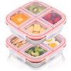 Hahorpa 2 Pezzi Scatola Pranzo in Acciaio Inox con 4 Scomparti, Bento Lunch Box | Riutilizzabile & Tenuta Stagna, Lavabile in Lavastoviglie, Contenitori Snack per Bambini Adulti, Casa Ufficio Viaggio, 600ML