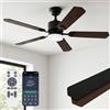 SXLXQM Ventilatore da Soffitto con Luce e Telecomando, Silenzioso Motore DC Reversibile, 5 Pale Legno Doppia Faccia, 6 Velocità, Dimmerabile 3 Colori, Timer, per Soggiorno (Nero, 132 cm (52))