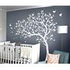 Studio Quee Decalcomanie murali albero grande Vivaio Adesivi albero con uccelli Stupefacente albero Arte Murale Vinile Decorazione murale KW032 (Rami a sinistra, Tutto bianco)