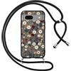 Xylota Cover Cordino per Google Pixel 7A, Aesthetic Fiori Disegni Custodia con Corda Collana Tracolla Laccio, Ultra Sottile Silicone Morbido TPU Bumper Antiurto Protettiva Case, Nero